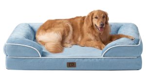 Sofá Cama ortopédica para perros EHEYCIGA con espuma viscoelástica, de color azul.