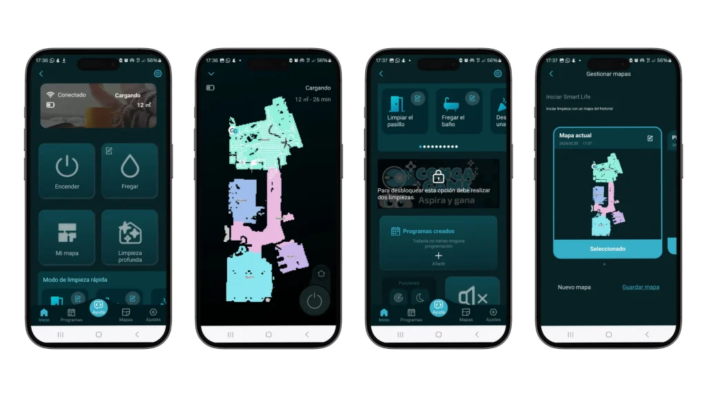 Imágenes de 4 capturas de pantalla de la app de Cecotec conga